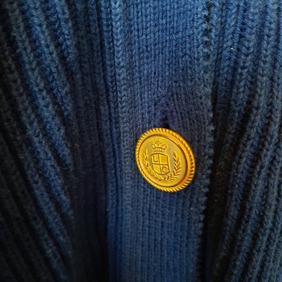 Vintage Liz Sport 100% Cotton Navy Blue Ribbed Knit Preppy Cardigan Sweater - Picture 5 of 9